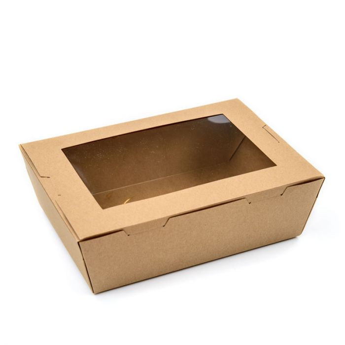 KRAFT SALAD BOX W PLA WINDOW 500ML X200