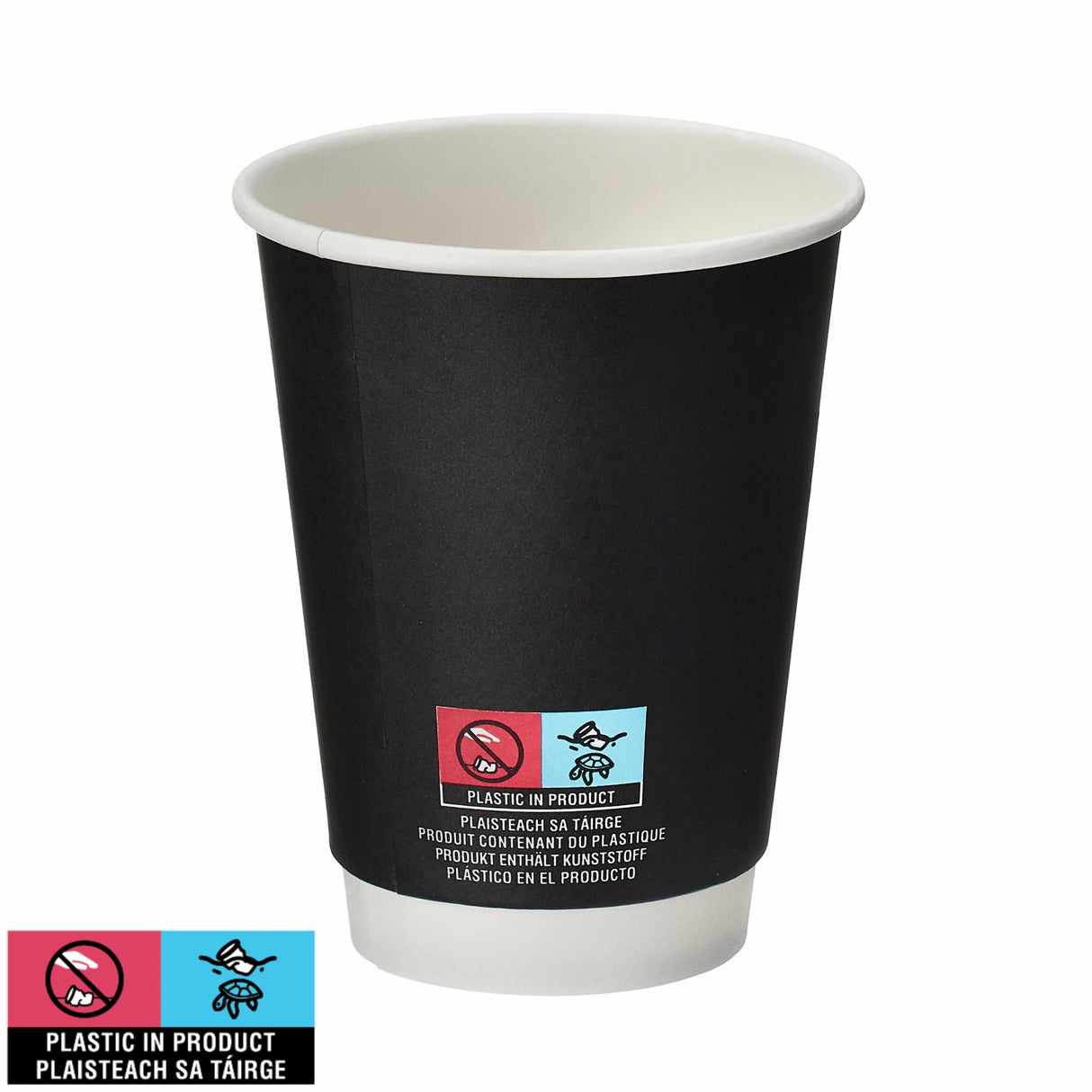 BLACK 12OZ DW PE LINED COFFEE CUP X500